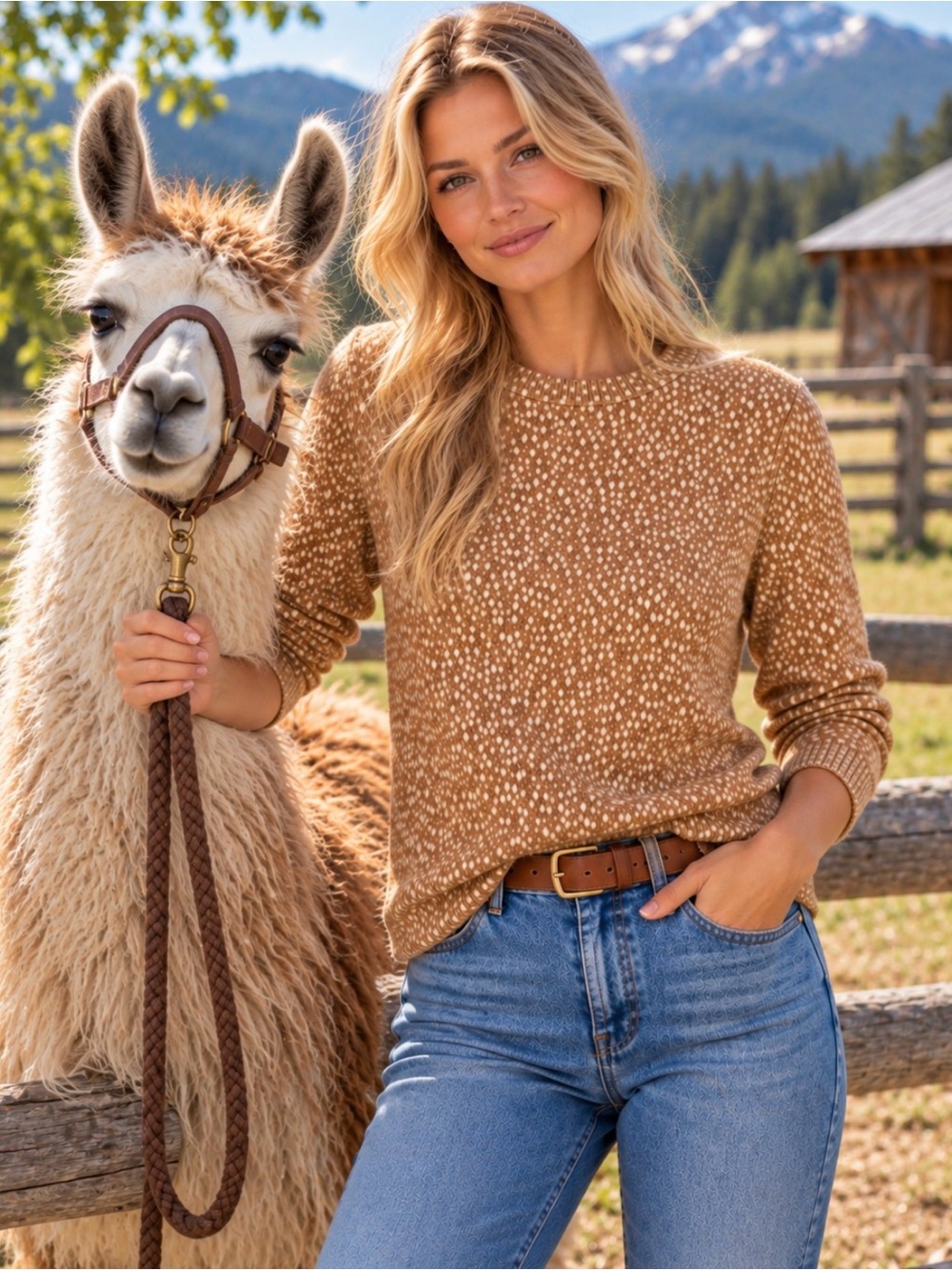 Banana Republic Camel and White Crewneck Sweater